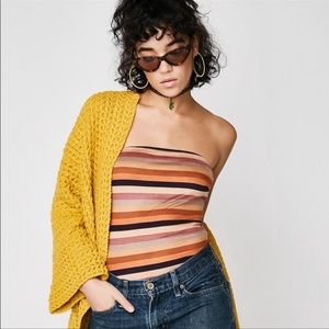 Wild Honey - Faux Suede Striped Bodysuit